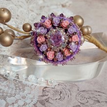 Anello Glace Purple ricamato con cristalli Swarovski e rose in resina